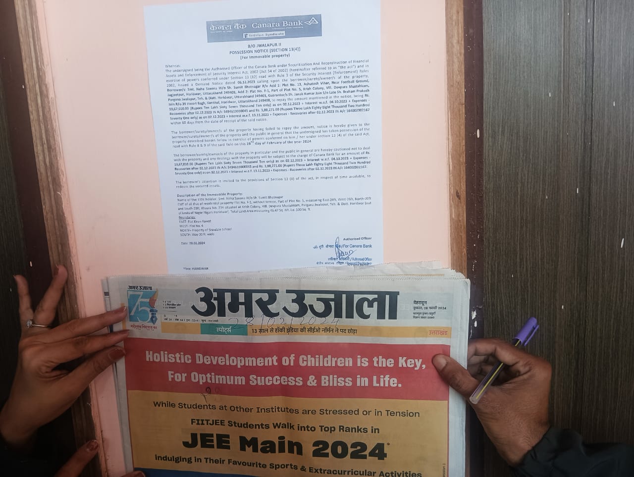 EMT of all that of residential property Flat No. F-1, without tarrace, Part of Plot No. 5, measuring East-24ft, West-26ft, North-20ft and South-20ft, Khasra No. 234 situated at Krish Colony, Vill. Devpura Mustahkam, Pargana Jwalapur, Teh. & Distt. Haridwar (out of limits of Nagar Nigam Haridwar). Total Land Area measuring 46.47 Sq. Mt. i.e. 500 Sq. ft.