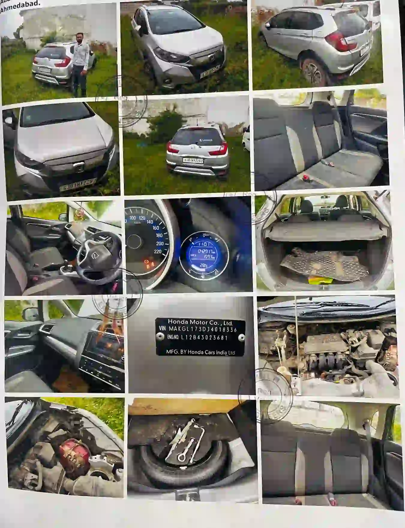 Honda WR-V 1.2 VX MT (i-VTEC) car with seating capacity of 5, Alabaster Silver Met color, Insurance valid up to 09/01/2026 Midnight, Fitness Certificate Validation: 27/08/2033, located in South Bopal.