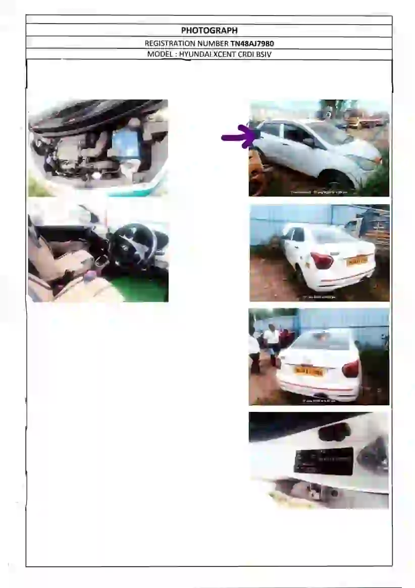 Hyundai Xcent CRDI BS IV (Diesel) with Engine No: D3FAJM514119, Chasis No: MALA741DLJM302011, Reg No: TN48AJ7980