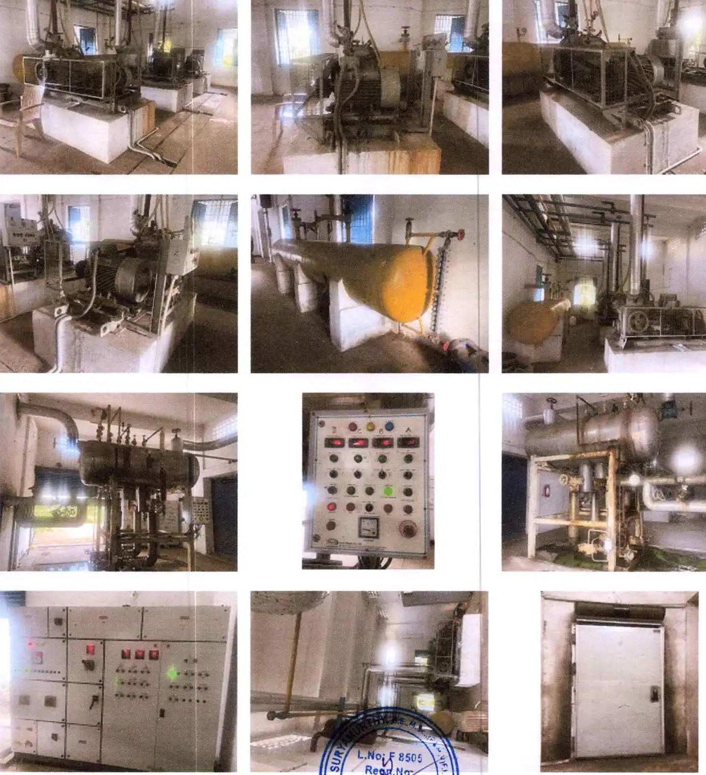 Reciprocating compressor consisting of Oil Heater, Safety Relief Valve, Equalising Valve, Control Panel Board (Make - Mycom) and Motor - 60 Hp (Make - Kirloskar)