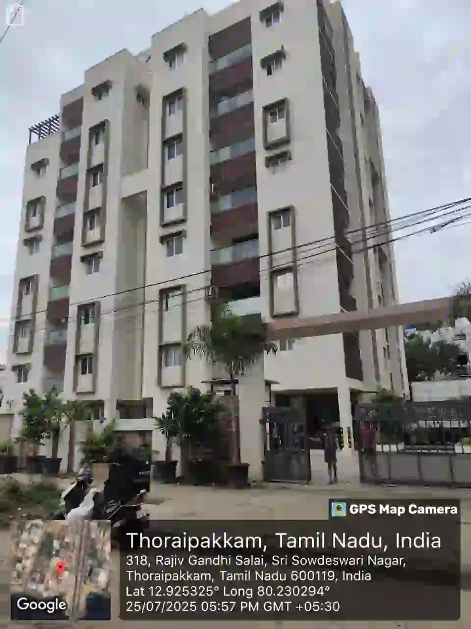 Apartment with 3 bedrooms, hall and kitchen, located in Sree Ayappa Industial Complex Layout, Okkiyam, Thoraipakkam, Sholinganallur, Kancheepuram District. The flat is situated on the third floor and includes a covered car park in the ground floor at stilt level.
