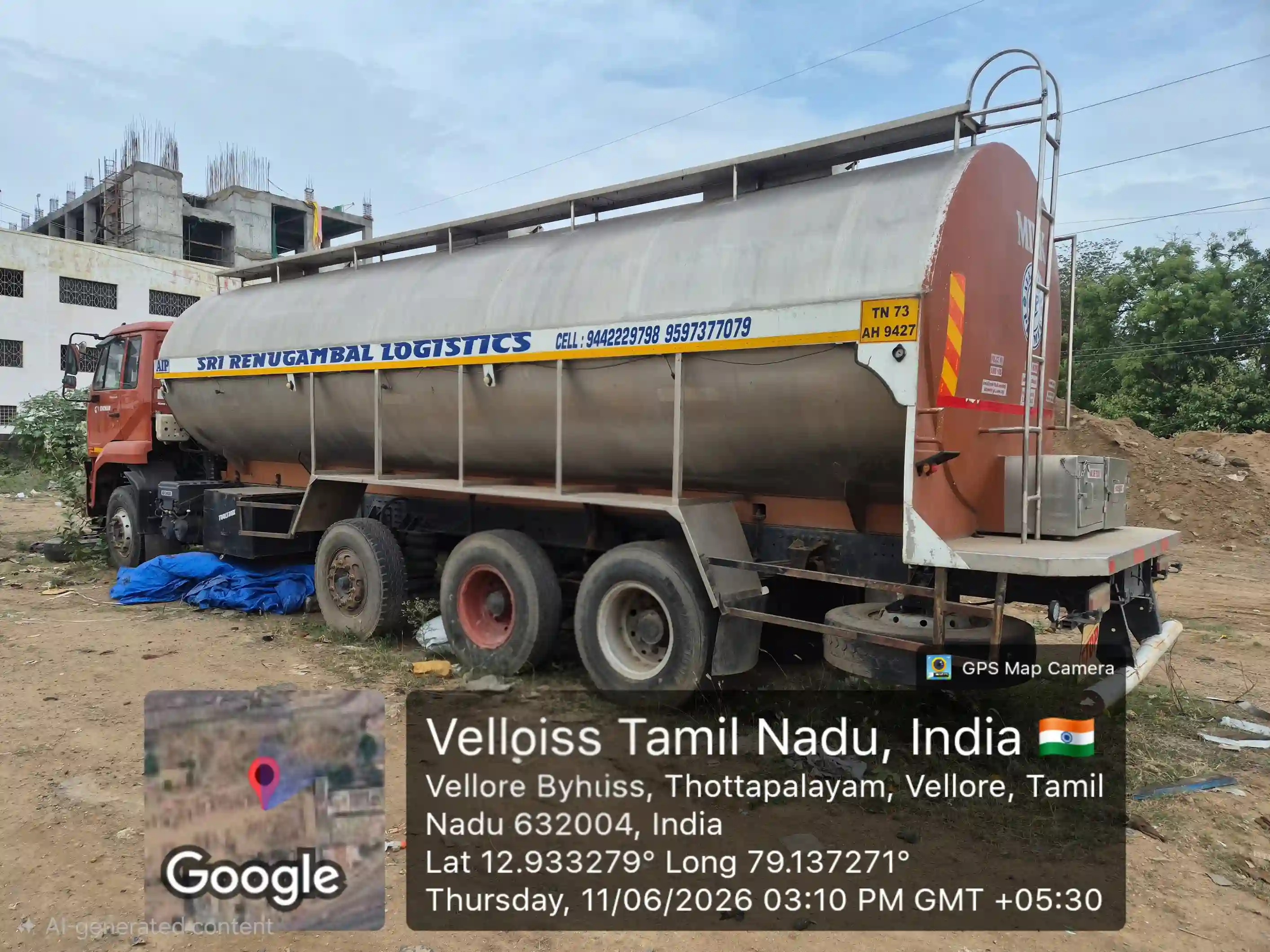 Milk Tanker Vehicle EICHER PRO 6048 S CBC BS-VI fitted with 30 KL SS Tank Milk Carrier. Make: EICHER, Model: PRO6048 CBC BS-VI, Registration No.: TN73AH5514, Engine No.: VEDX8*597548*K6*P, Chassis No.: MC2BFSRC0NL085375.
