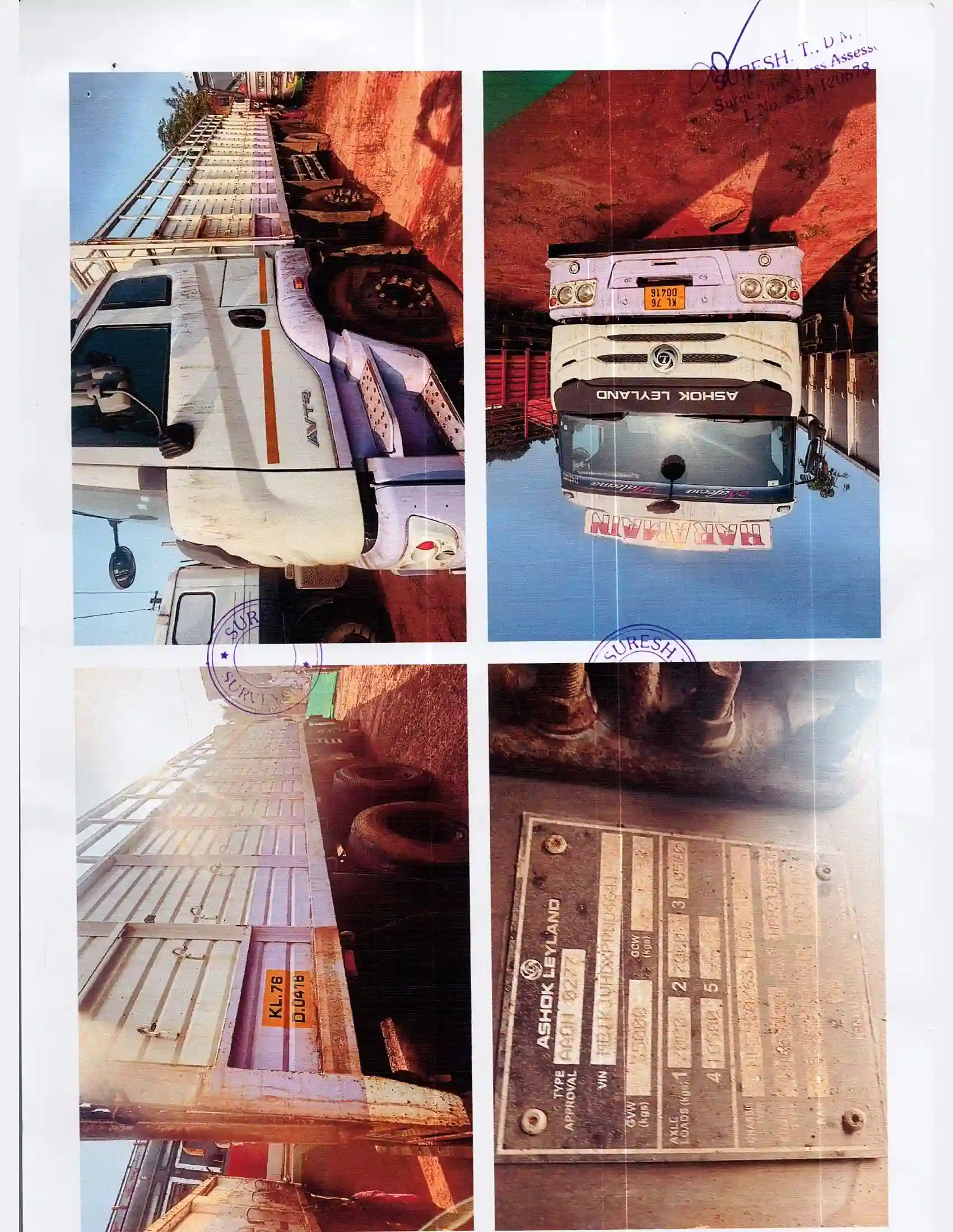 Ashok Leyland Ltd manufactured truck with registration number KL-76-D-0416. Model NF3520/63 HCC, Diesel fuel type. Registered on 04.03.2023. RTO: NANMANDA SRTO.