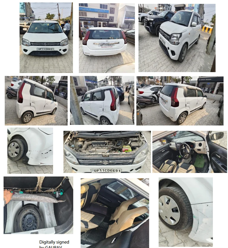 Maruti Suzuki WagonR VXI (o) car, registration UP11 CD 6691, engine no K10BN5133112, chassis no MA3JMT31SMM597182, 5-seater, petrol fuel, S White colour, registered on 28.12.2021, class LMV CAR FOUR TYRES.